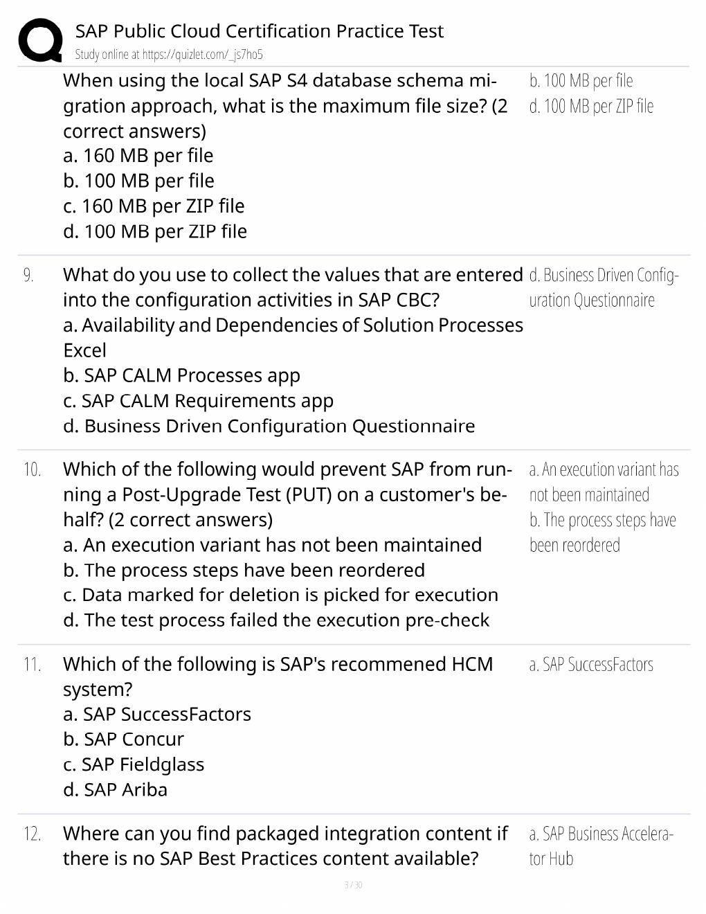 Preview page 3 of SAP Public Cloud Study Guide / Certification Practice Test & Exam Prep / Score 100% / 2025 Update
