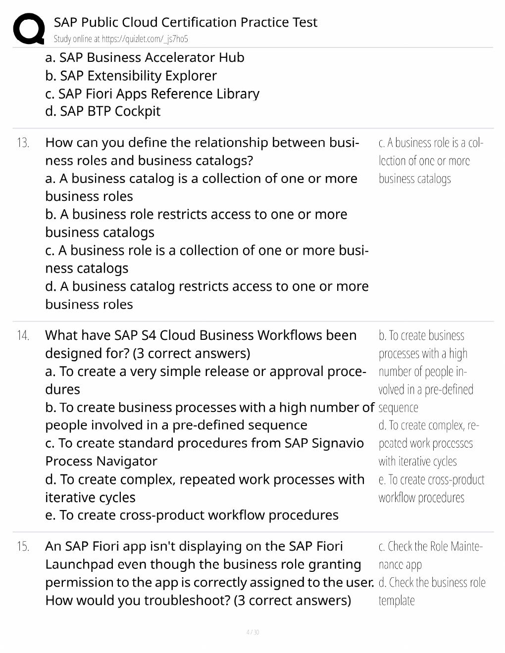 Preview page 4 of SAP Public Cloud Study Guide / Certification Practice Test & Exam Prep / Score 100% / 2025 Update