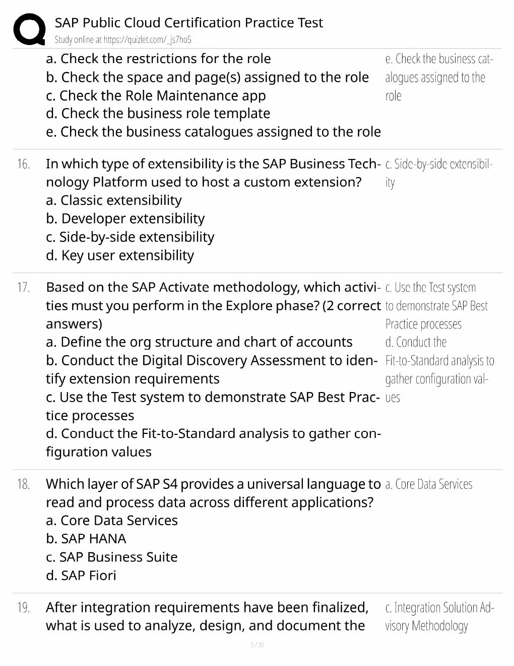 Preview page 5 of SAP Public Cloud Study Guide / Certification Practice Test & Exam Prep / Score 100% / 2025 Update