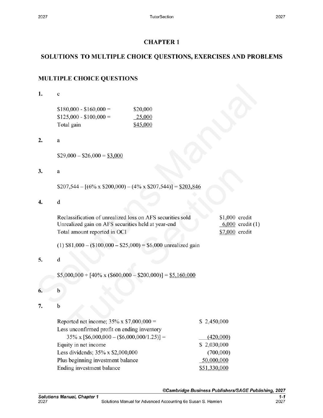 Preview page 3 of Advanced Accounting 6th Edition By Susan S. Hamlen | Solutions Manual