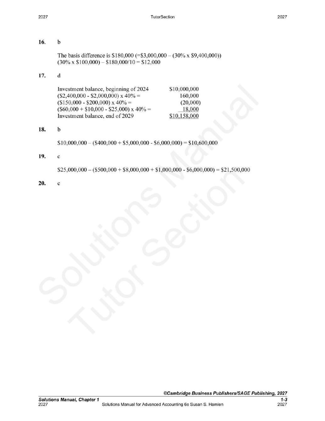 Preview page 5 of Advanced Accounting 6th Edition By Susan S. Hamlen | Solutions Manual