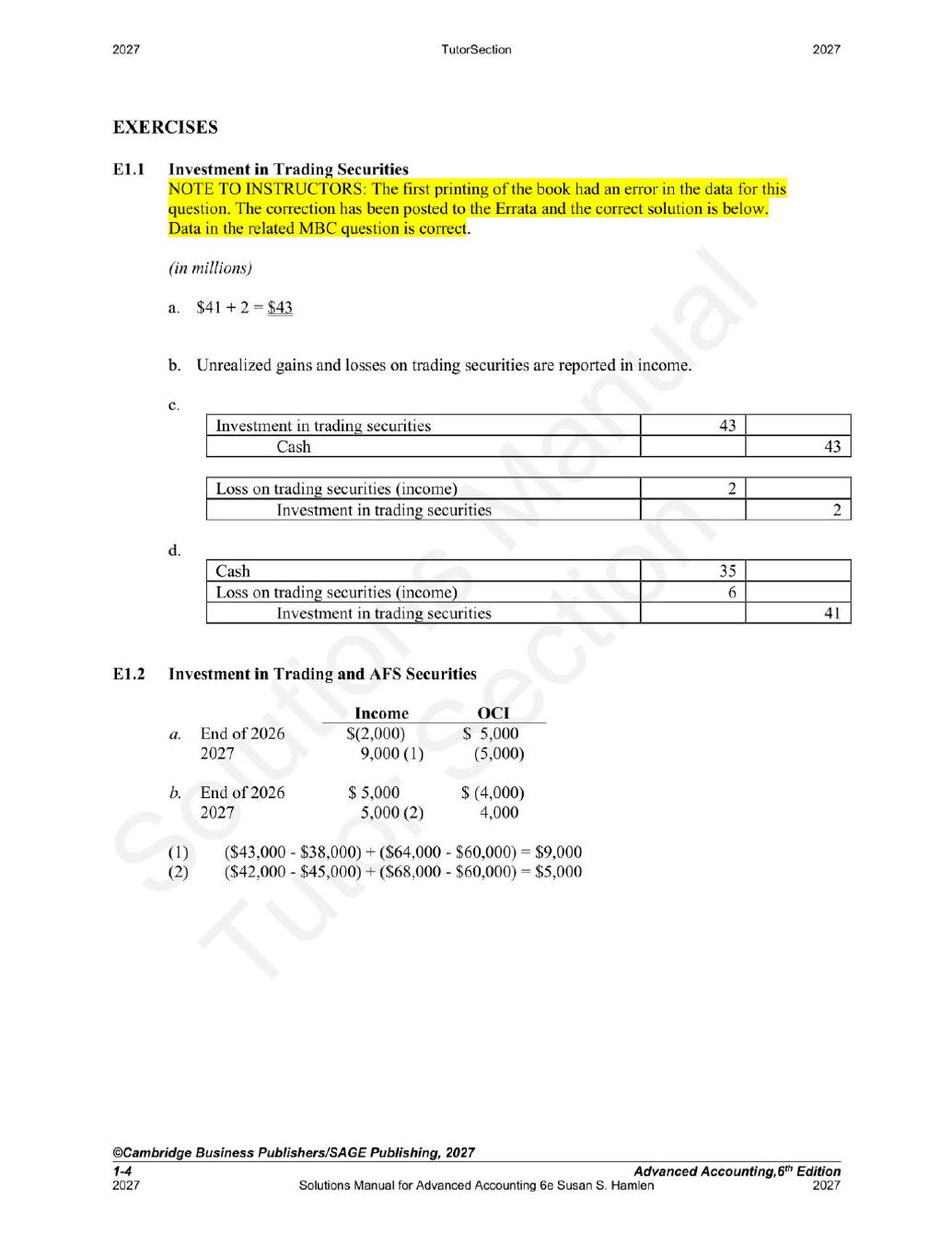 Preview page 6 of Advanced Accounting 6th Edition By Susan S. Hamlen | Solutions Manual