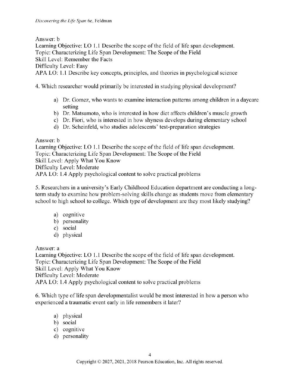 Preview page 6 of Discovering the Life Span 6th Edition By Robert Feldman | Test Bank