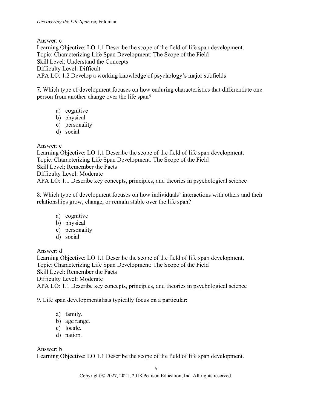 Preview page 7 of Discovering the Life Span 6th Edition By Robert Feldman | Test Bank