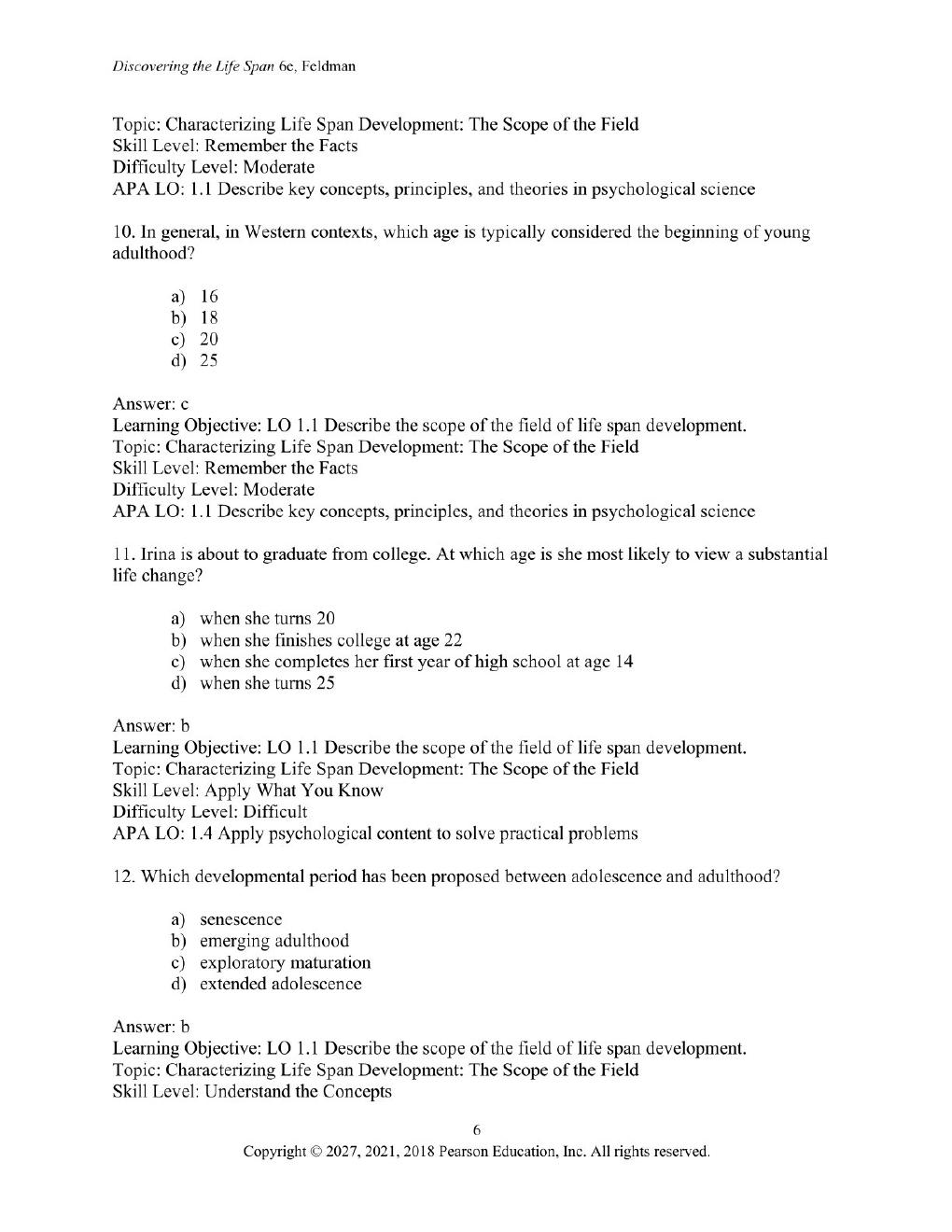 Preview page 8 of Discovering the Life Span 6th Edition By Robert Feldman | Test Bank
