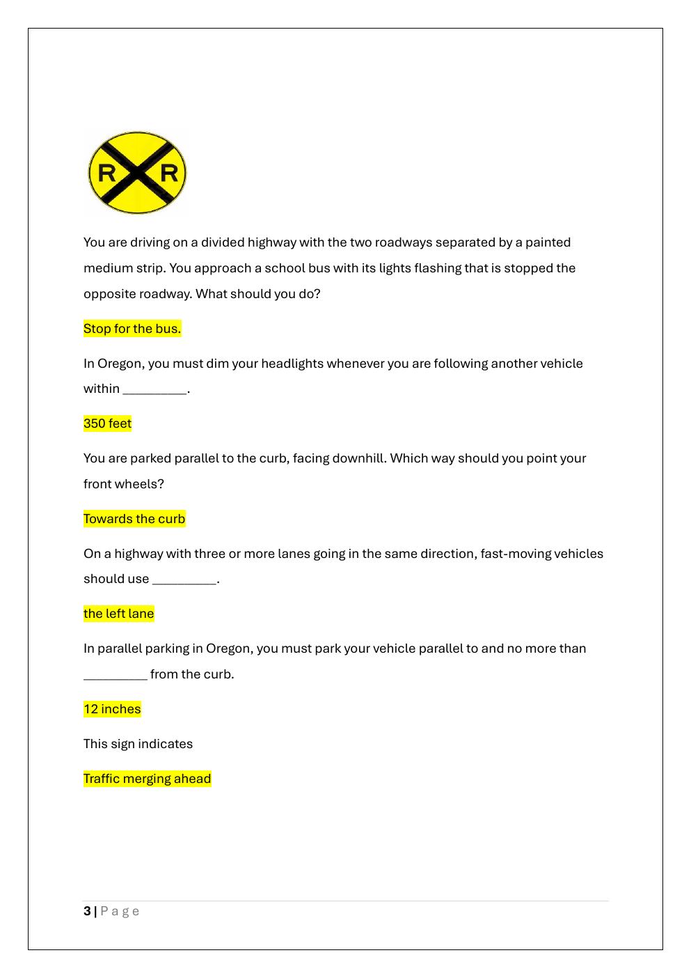 Preview page 3 of OREGON Driver’s permit test /Oregon driver’s  licence Exam Prep