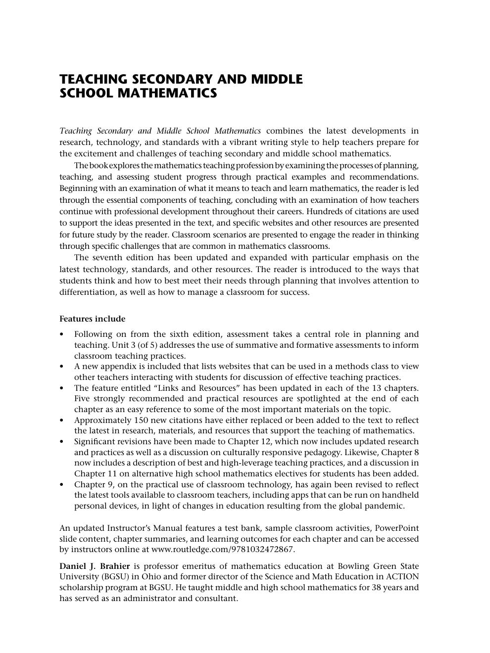 Preview page 2 of PDF(ebook) Teaching Secondary and Middle School Mathematics, By Daniel J. Brahier,7e
