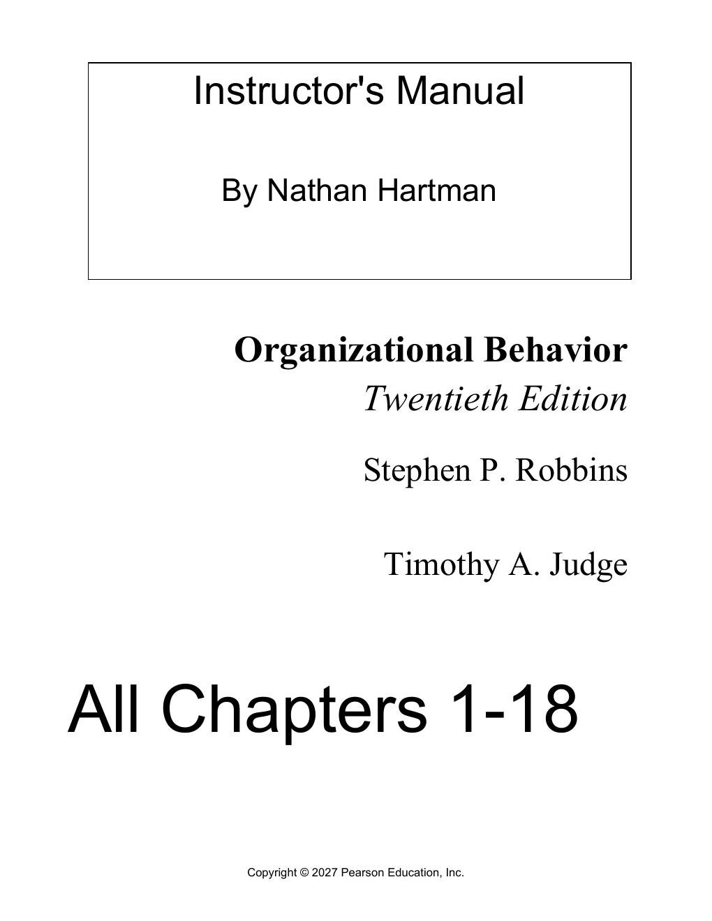 Preview page 3 of Organizational Behavior 20th Edition By Stephen Robbins, Timothy Judge | Instructor Manual