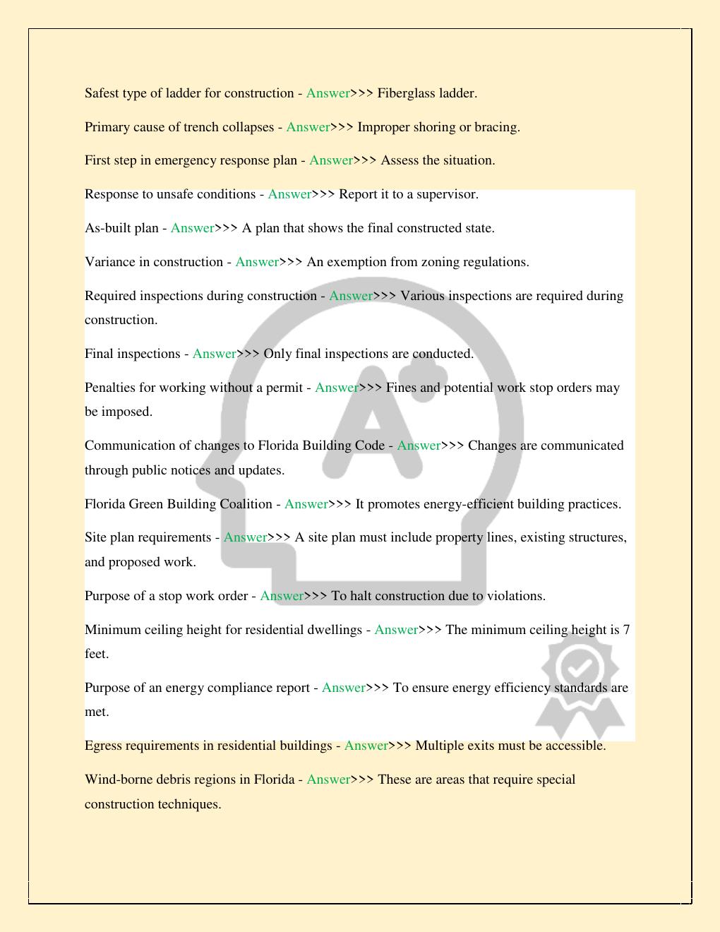 Preview page 3 of FLORIDA CONTRACTOR LICENSE TEST EXAM COMPLETE 2026/2027 STUDY QUESTIONS WITH CORRECT SOLUTIONS GUARANTEED PASS | GRADED