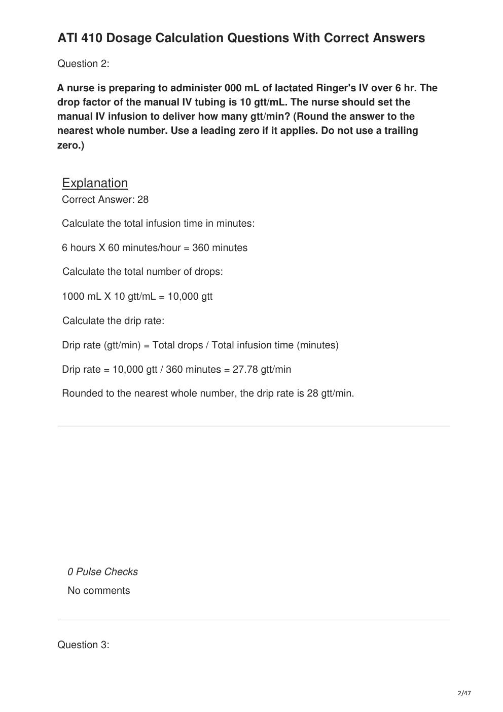 Preview page 2 of ATI 410 Dosage Calculation Questions With Correct Answers