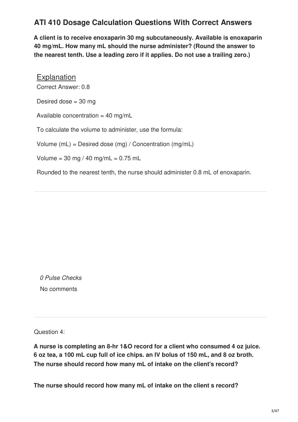 Preview page 3 of ATI 410 Dosage Calculation Questions With Correct Answers