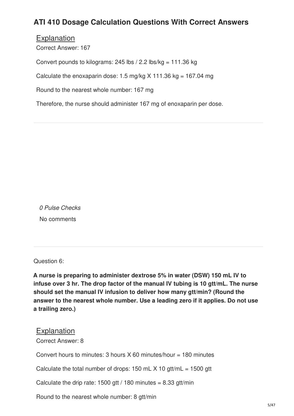Preview page 5 of ATI 410 Dosage Calculation Questions With Correct Answers
