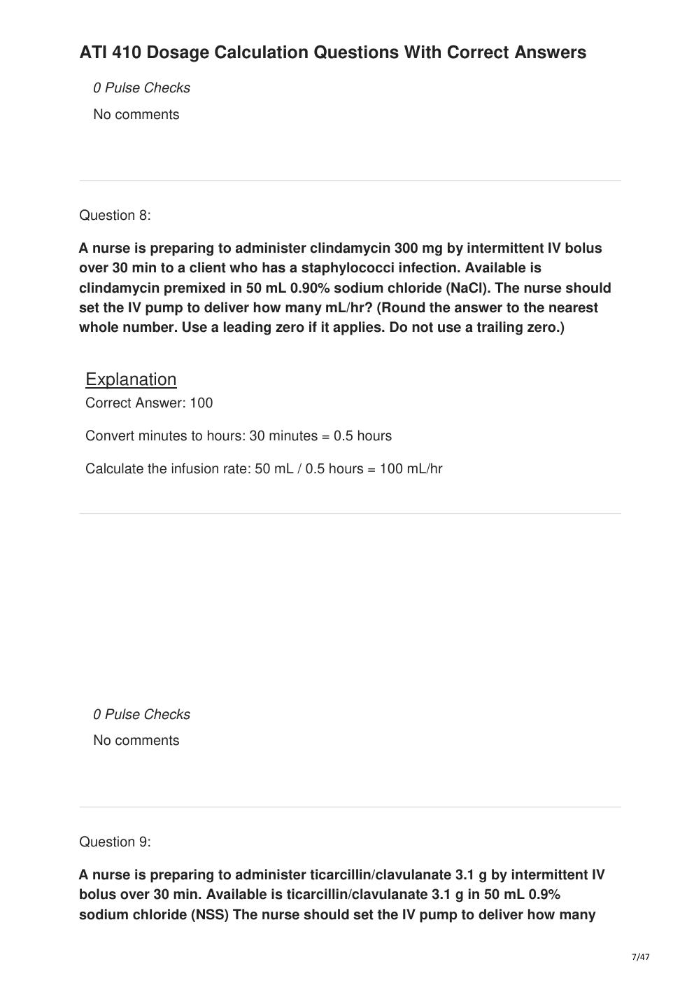 Preview page 7 of ATI 410 Dosage Calculation Questions With Correct Answers