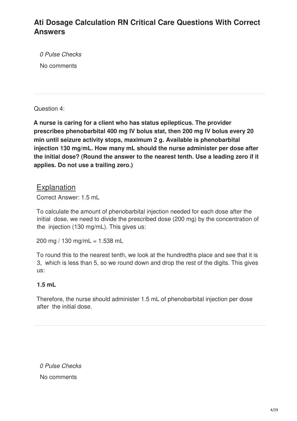 Preview page 4 of Ati Dosage Calculation RN Critical Care Questions With Correct Answers