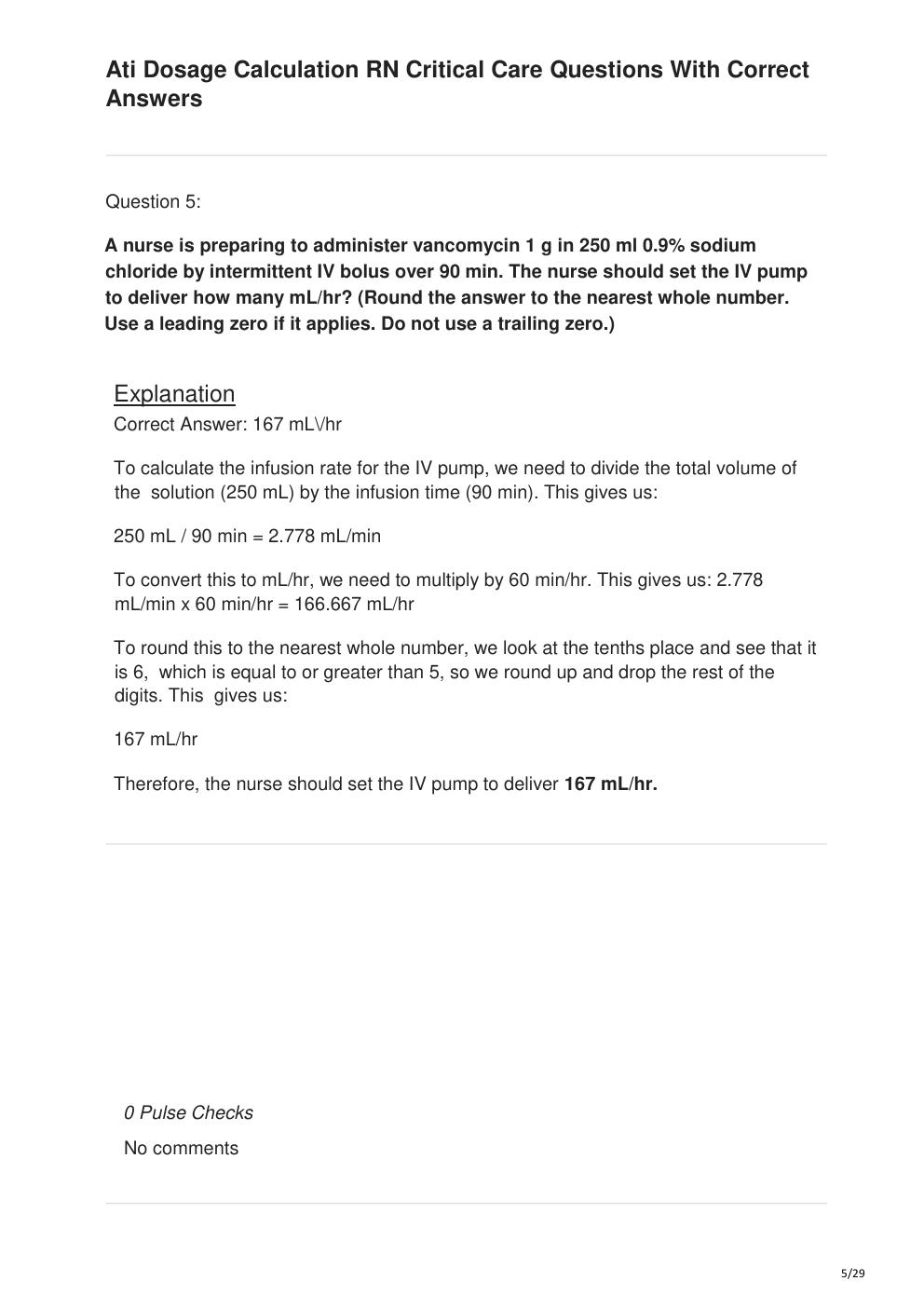 Preview page 5 of Ati Dosage Calculation RN Critical Care Questions With Correct Answers
