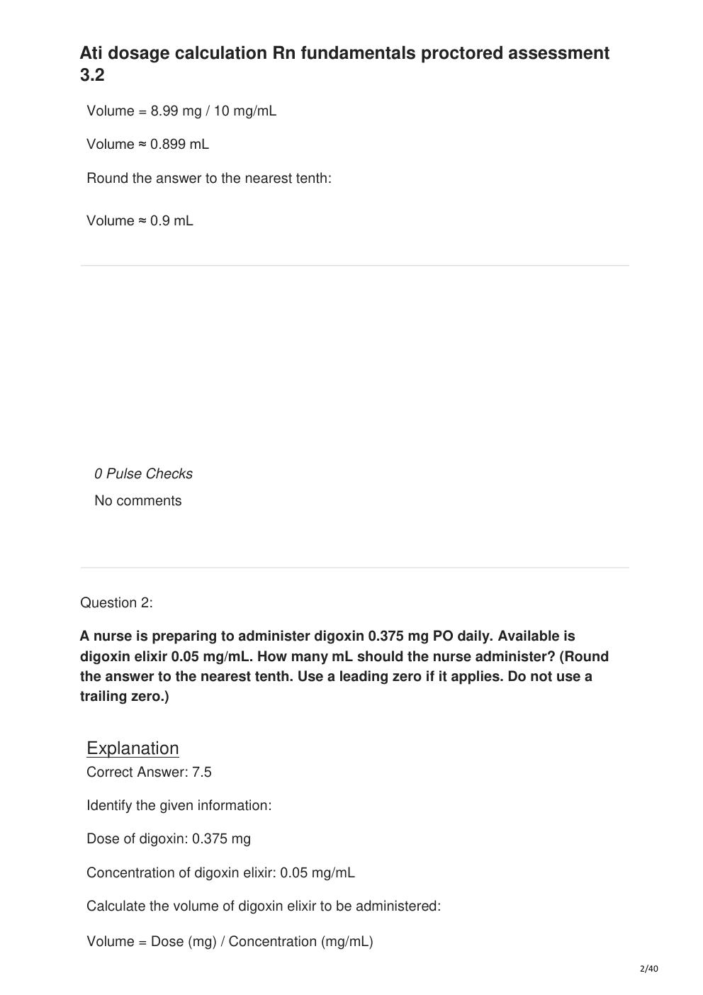 Preview page 2 of Ati dosage calculation Rn fundamentals proctored assessment 3.2