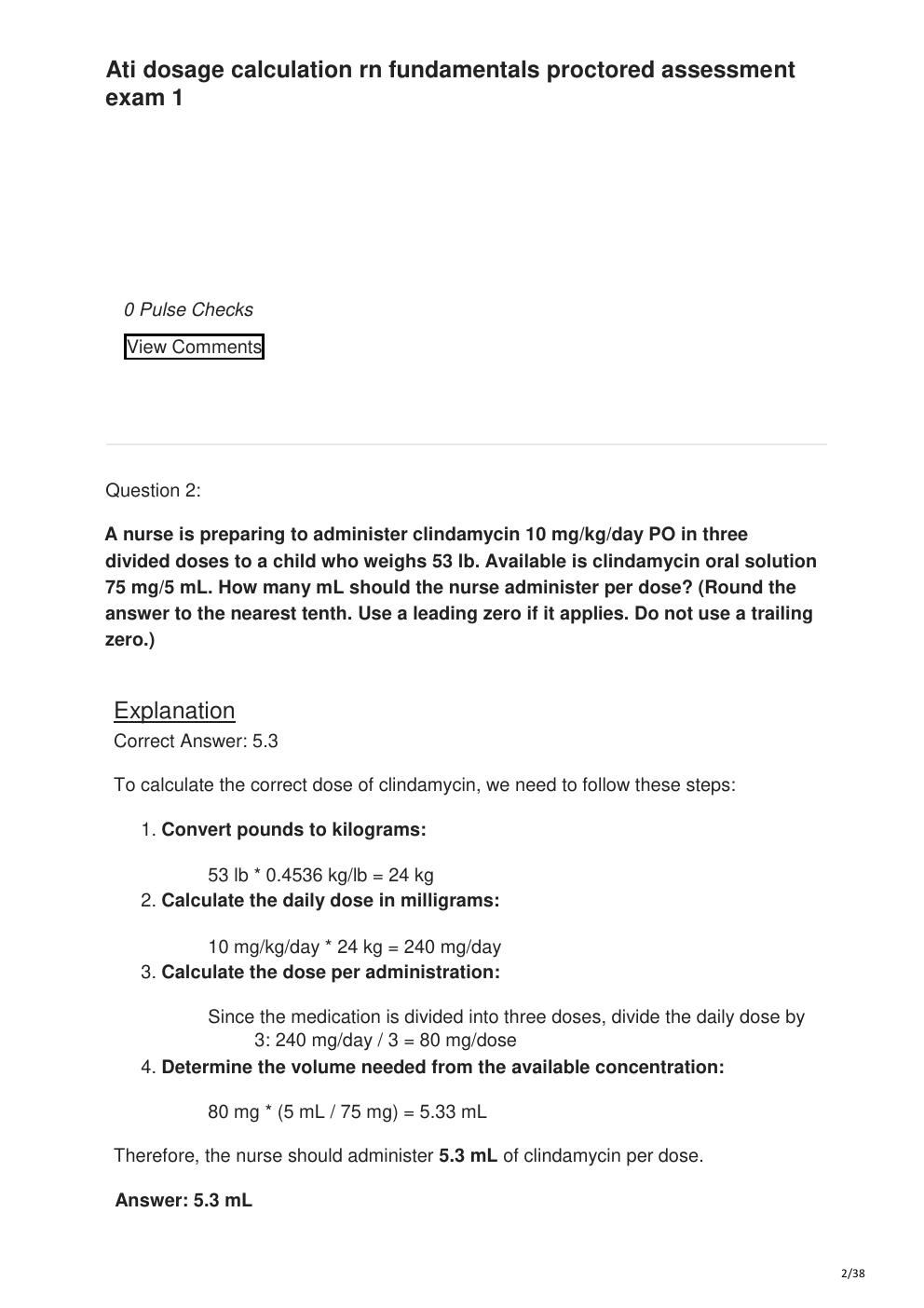 Preview page 2 of Ati dosage calculation rn fundamentals proctored assessment exam 1