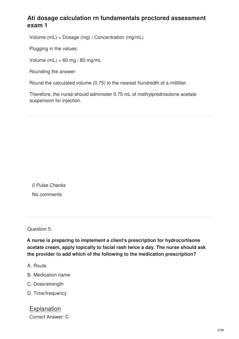 Preview page 5 of Ati dosage calculation rn fundamentals proctored assessment exam 1