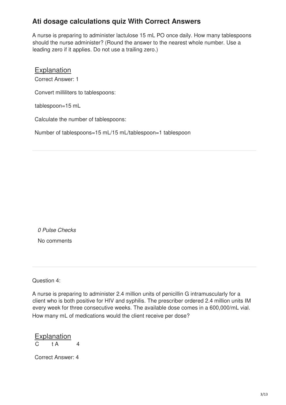 Preview page 3 of Ati dosage calculations quiz With Correct Answers