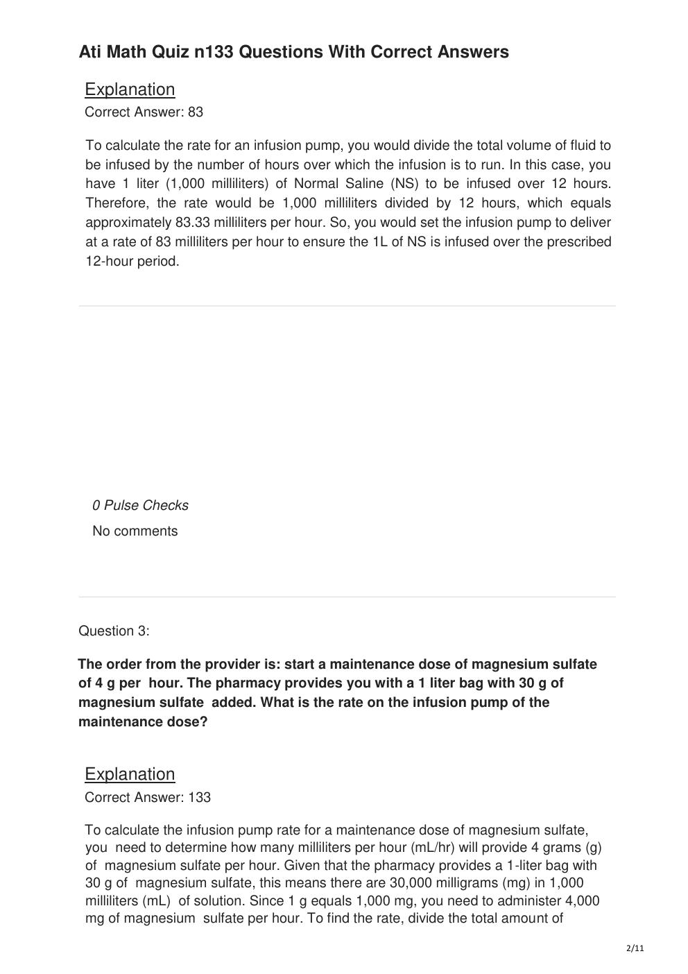 Preview page 2 of Ati Math Quiz n133 Questions With Correct Answers
