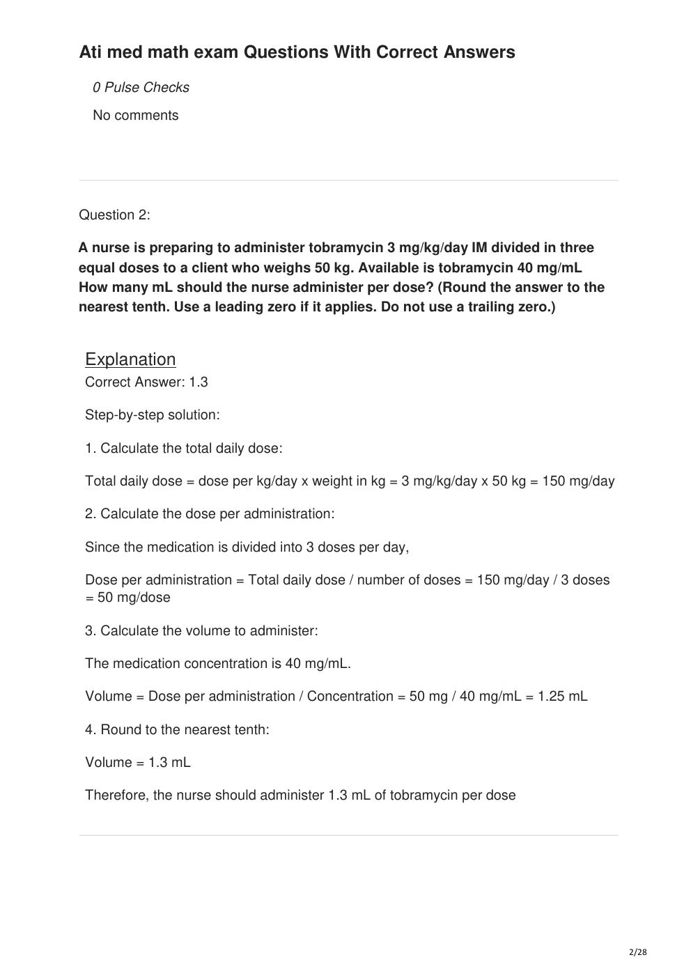Preview page 2 of Ati med math exam Questions With Correct Answers