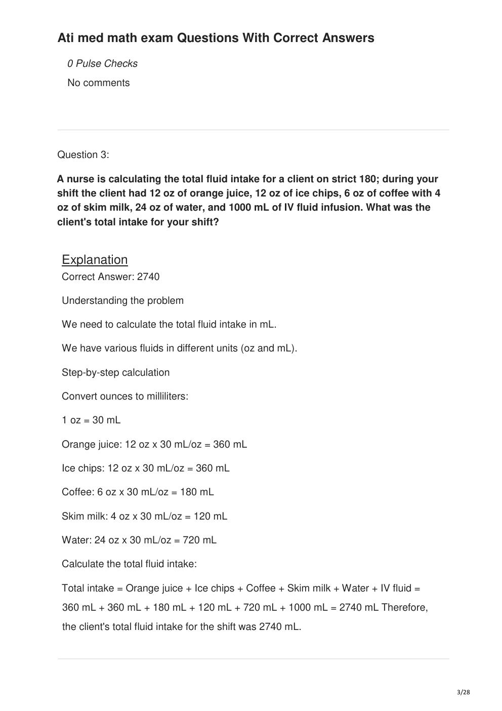 Preview page 3 of Ati med math exam Questions With Correct Answers