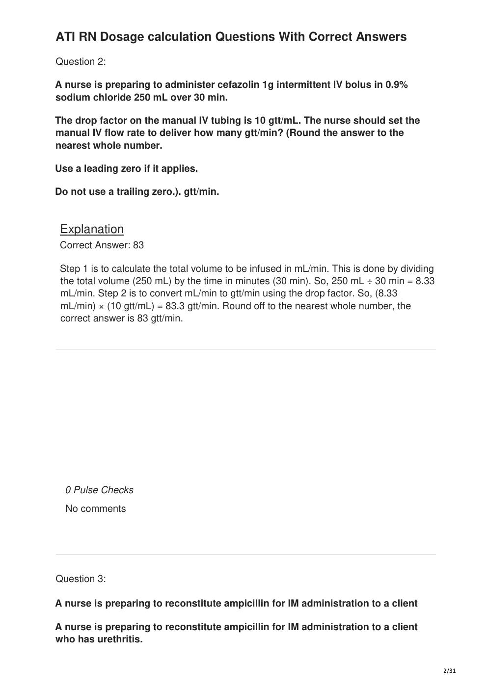 Preview page 2 of ATI RN Dosage calculation Questions With Correct Answers