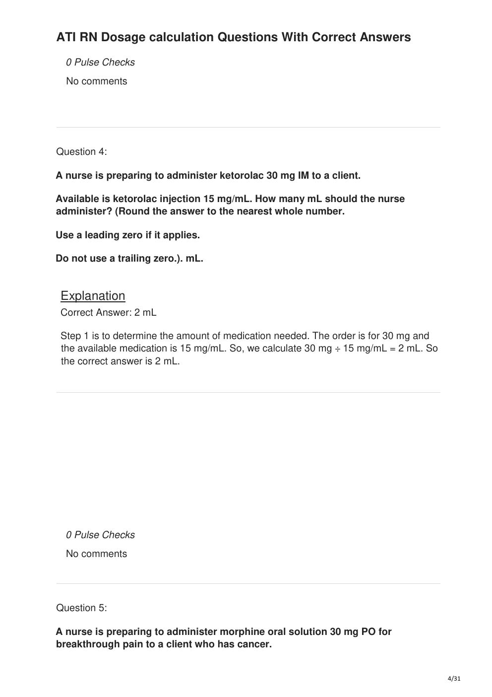 Preview page 4 of ATI RN Dosage calculation Questions With Correct Answers