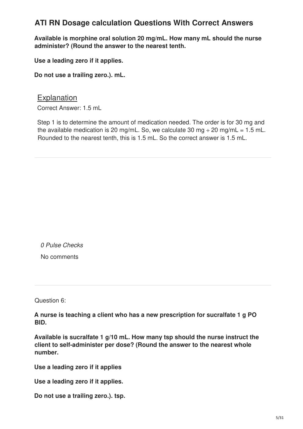 Preview page 5 of ATI RN Dosage calculation Questions With Correct Answers