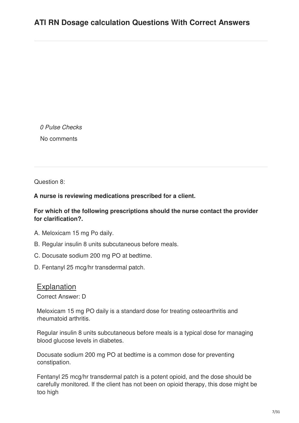 Preview page 7 of ATI RN Dosage calculation Questions With Correct Answers