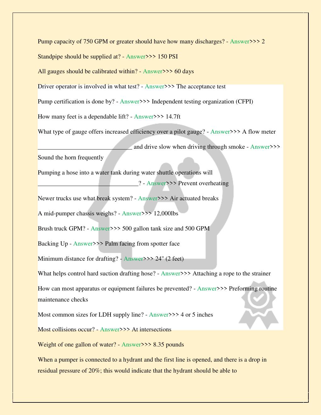 Preview page 4 of FLORIDA STATE PUMP OPS DRIVER/OPERATOR EXAM TEST LATEST 2026/2027COMPLETE STUDY QUESTIONS WITH VERIFIED CORRECT SOLUTION