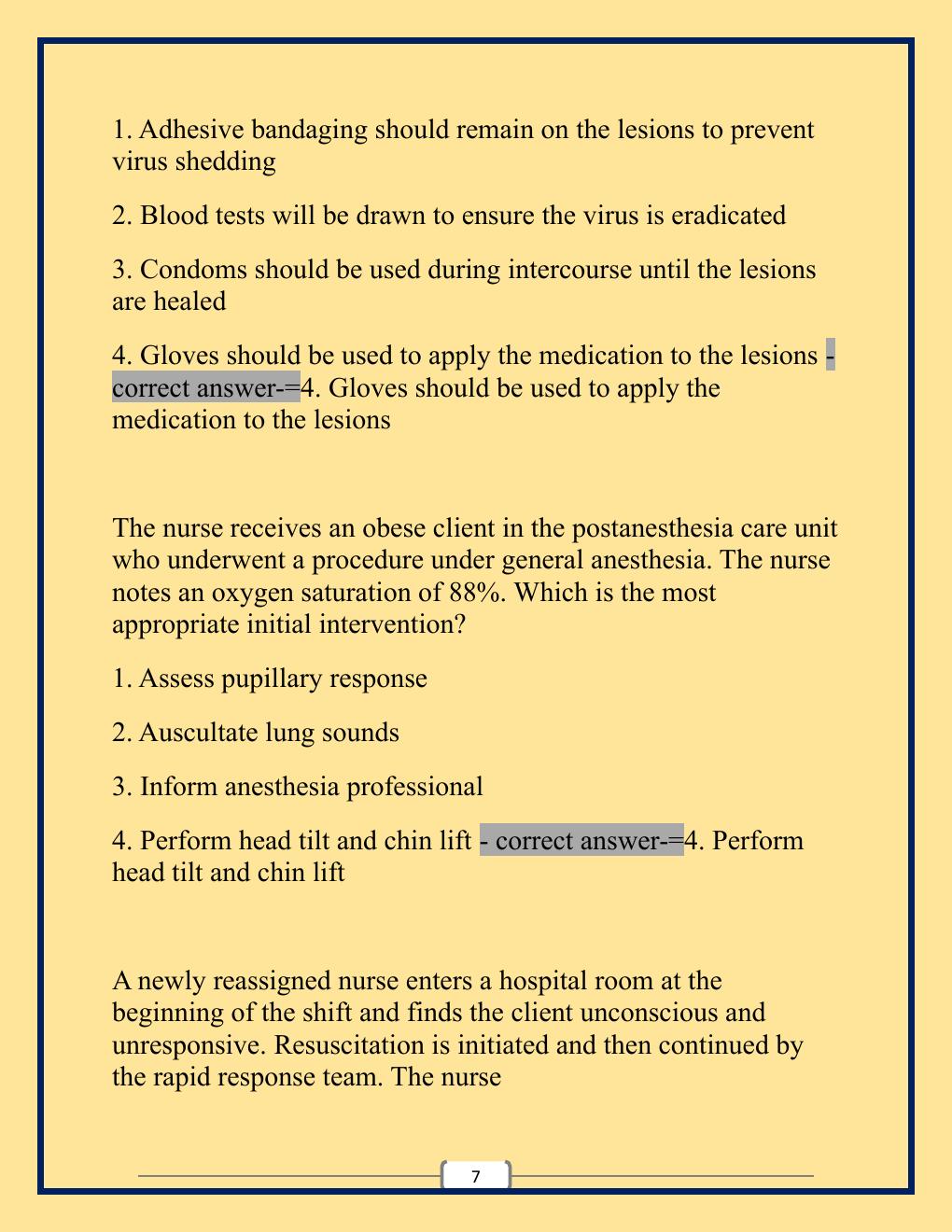 Preview page 7 of Nclex Midterm Exam with Well Updated Questions