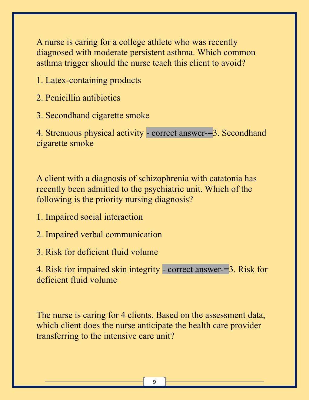 Preview page 9 of Nclex Midterm Exam with Well Updated Questions
