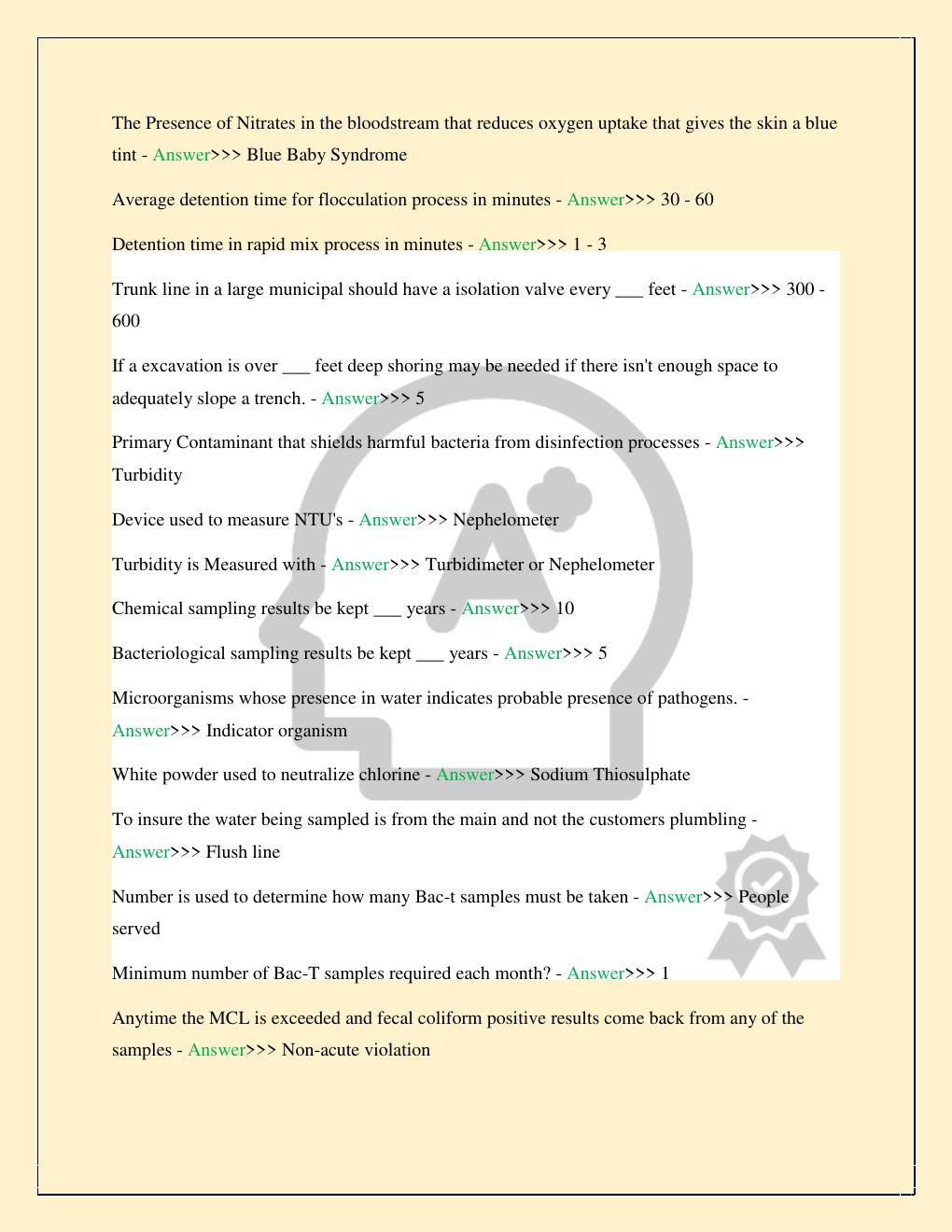 Preview page 3 of NEW MEXICO BASIC WATER OPERATOR CERTIFICATION STUDY MATERIAL 2026 COMPLETE STUDY QUESTIONS WITH CORRECT ANSWERS 100% GUA