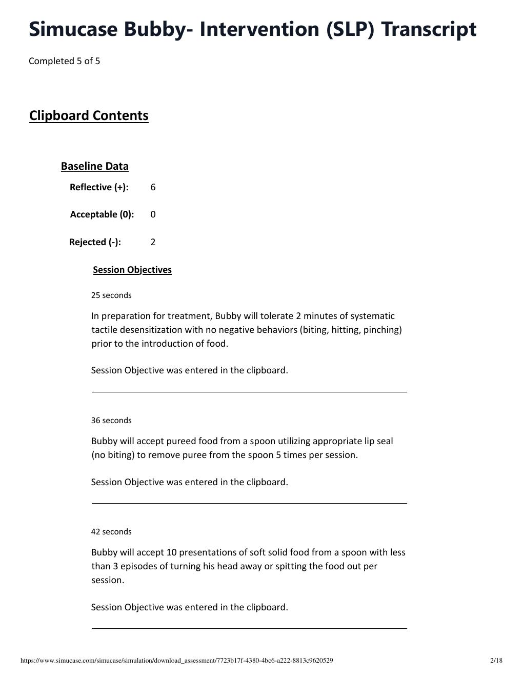 Preview page 2 of Simucase Bubby- Intervention (SLP) Transcript