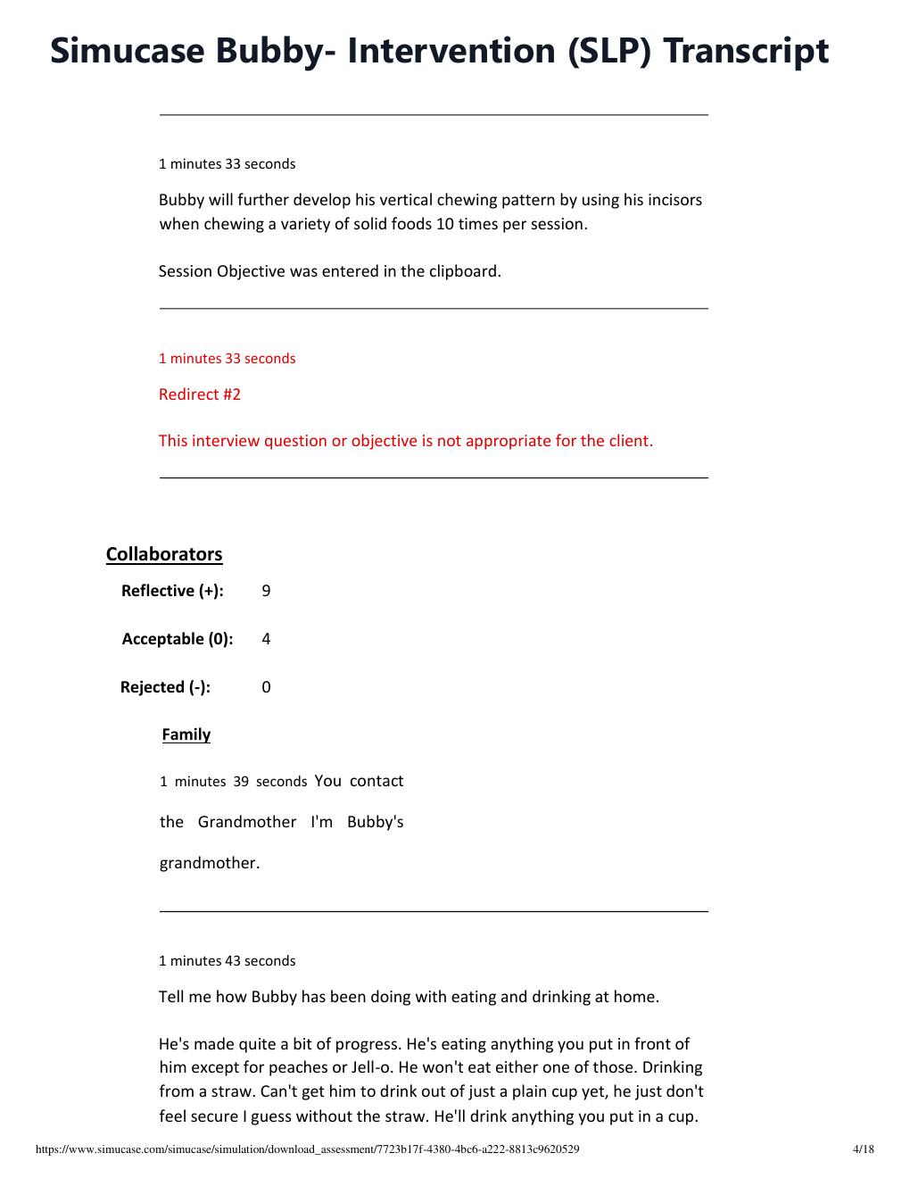 Preview page 4 of Simucase Bubby- Intervention (SLP) Transcript