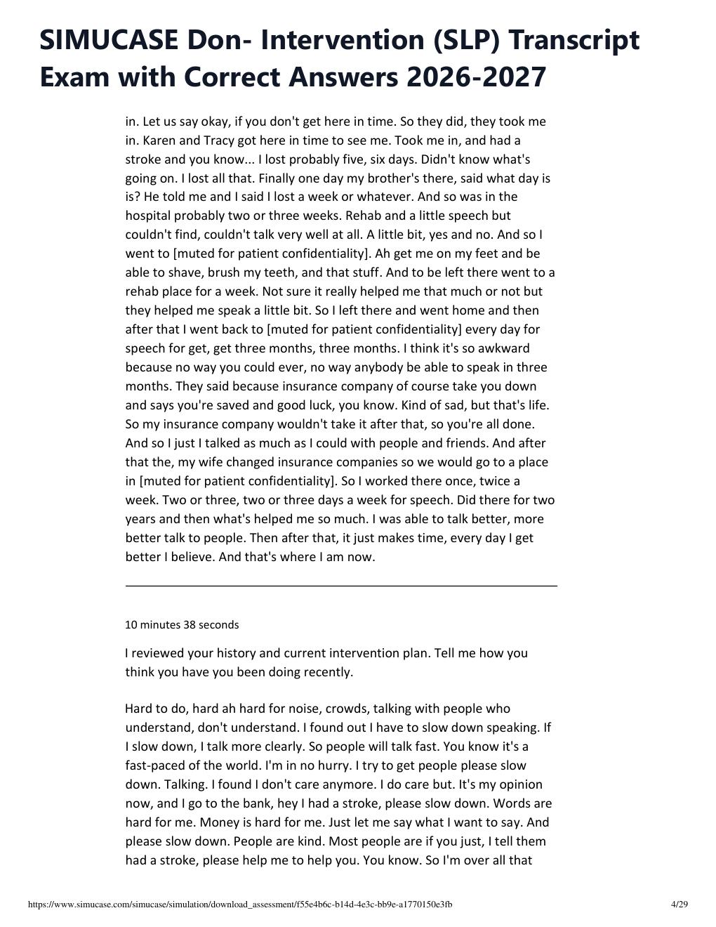 Preview page 4 of SIMUCASE Don- Intervention (SLP) Transcript Exam with Correct Answers 2026-2027