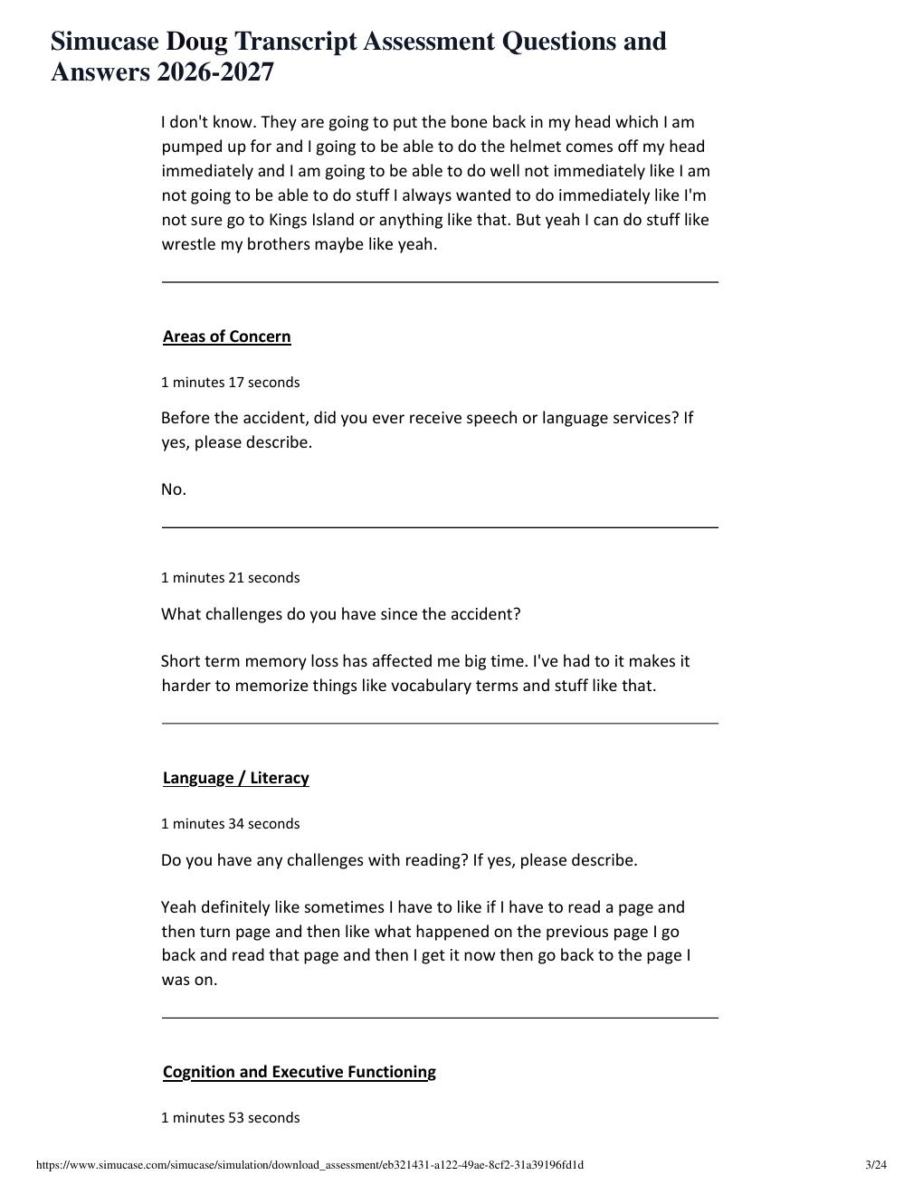 Preview page 3 of Simucase Doug Transcript Assessment Questions and Answers 2026-2027