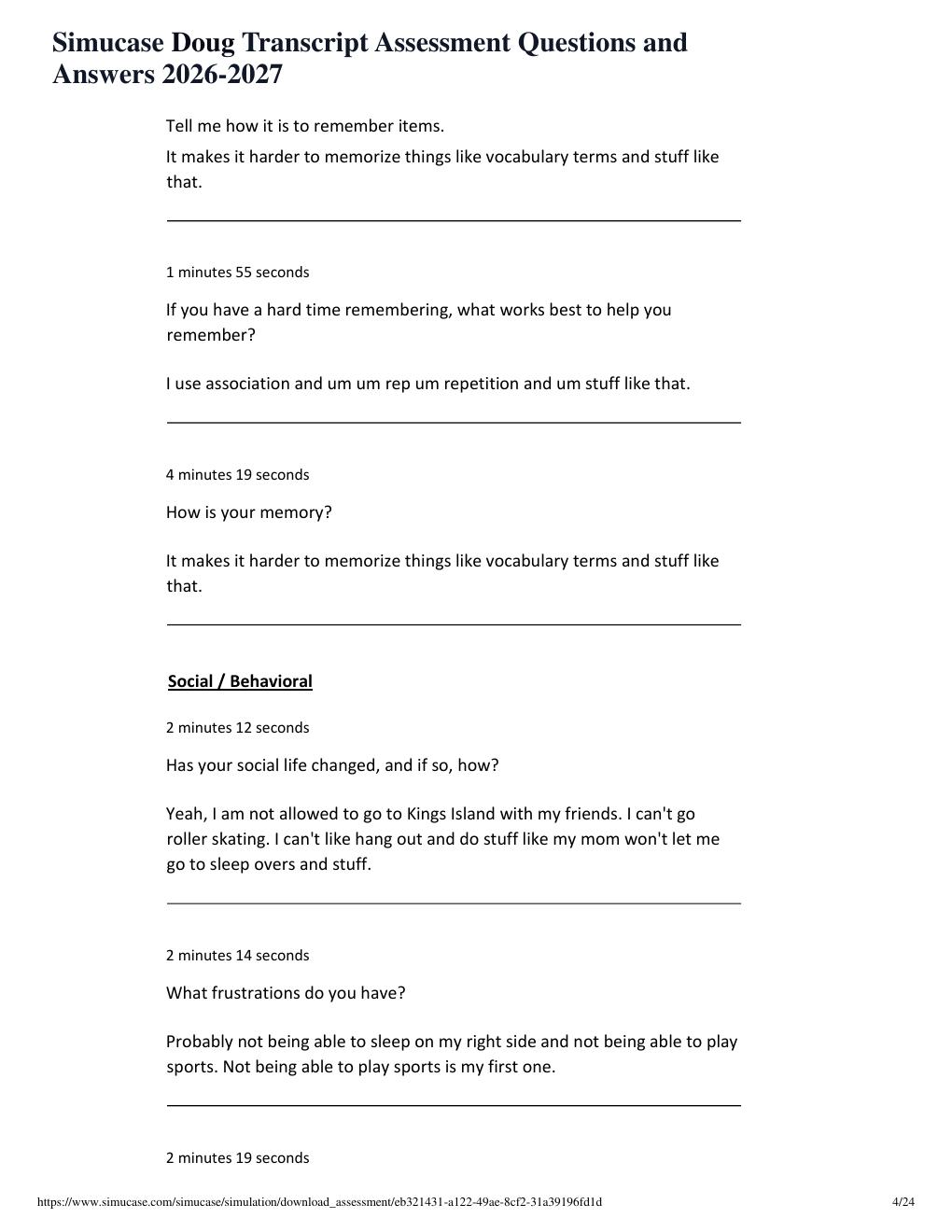 Preview page 4 of Simucase Doug Transcript Assessment Questions and Answers 2026-2027