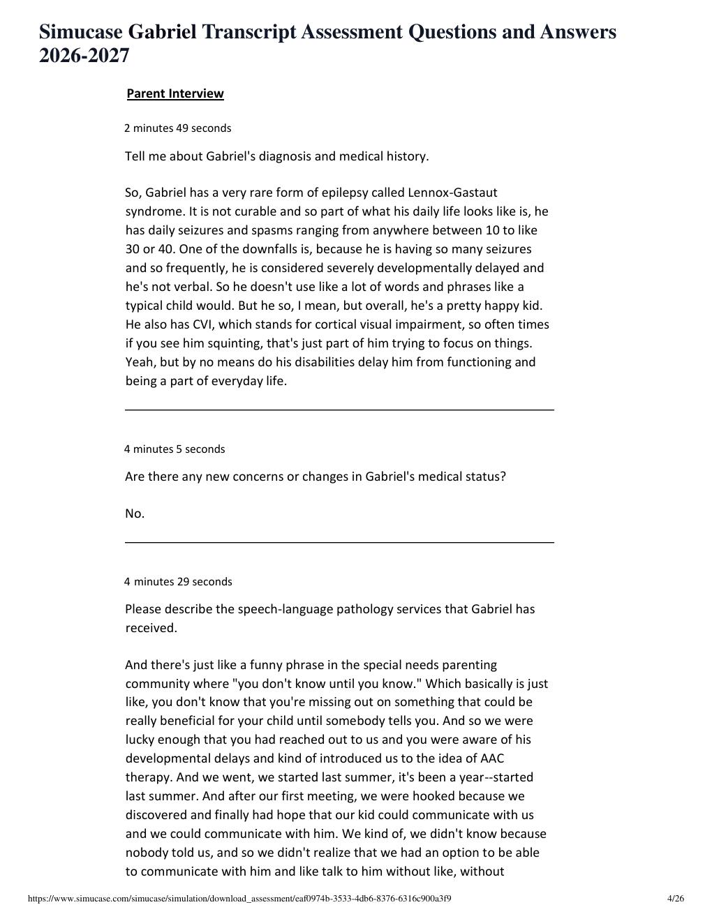 Preview page 4 of Simucase Gabriel Transcript Assessment Questions and Answers 2026-2027