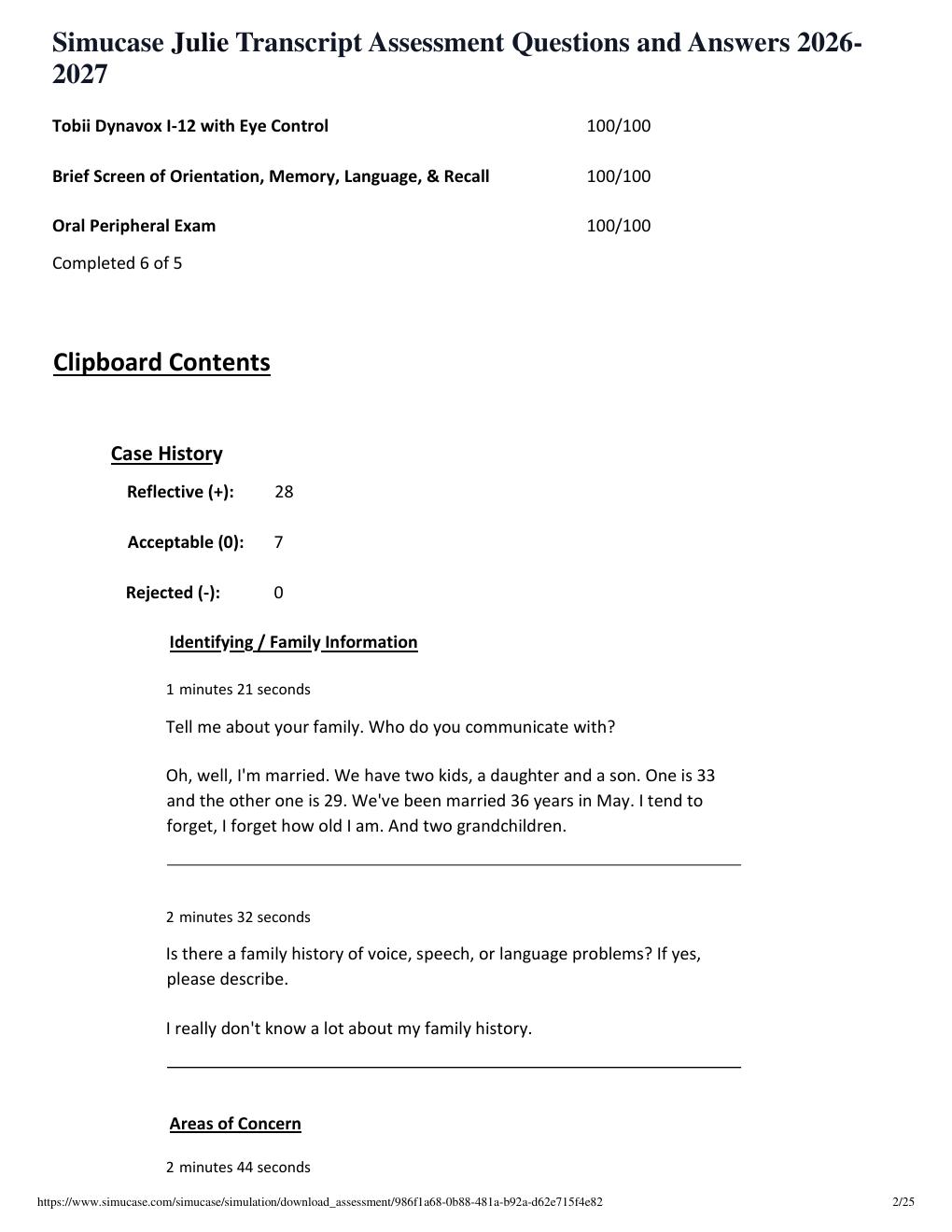Preview page 2 of Simucase Julie Transcript Assessment Questions and Answers 2026-2027