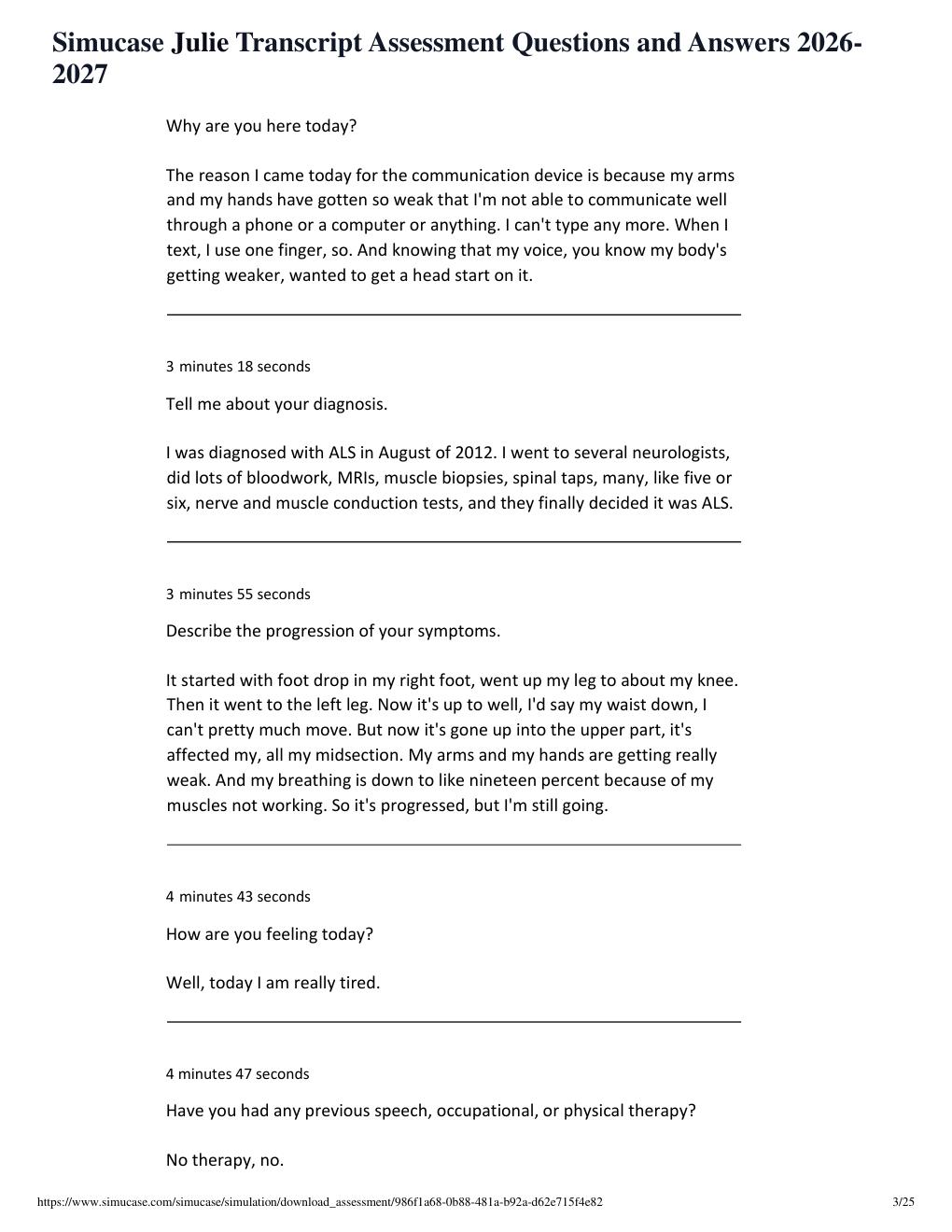 Preview page 3 of Simucase Julie Transcript Assessment Questions and Answers 2026-2027