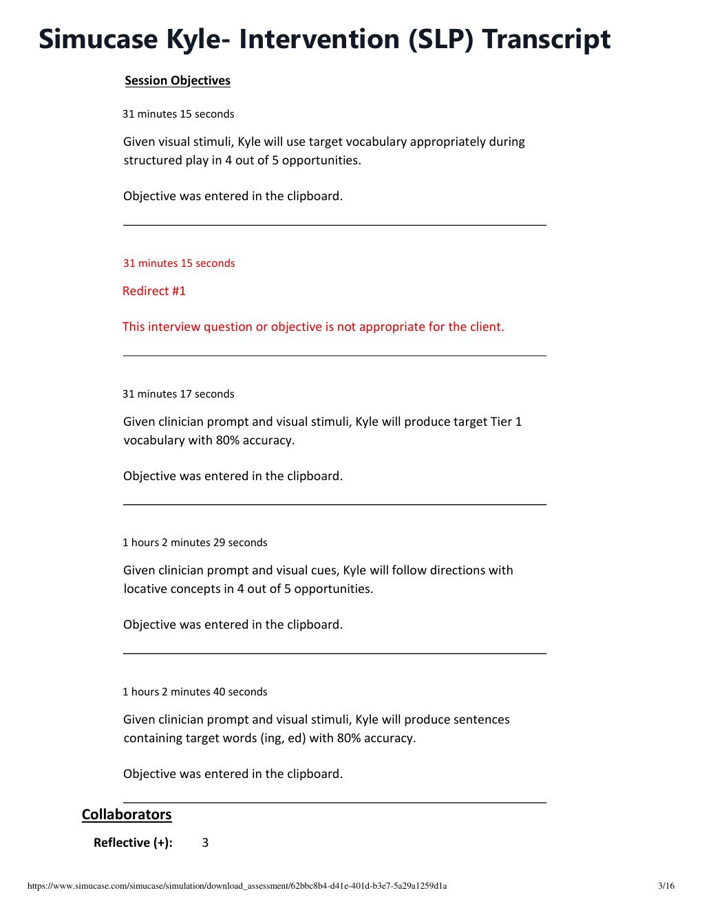 Preview page 3 of Simucase Kyle- Intervention (SLP) Transcript