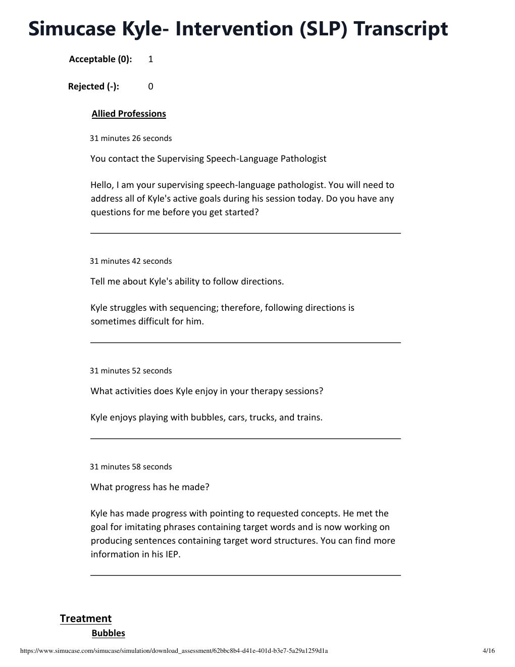 Preview page 4 of Simucase Kyle- Intervention (SLP) Transcript