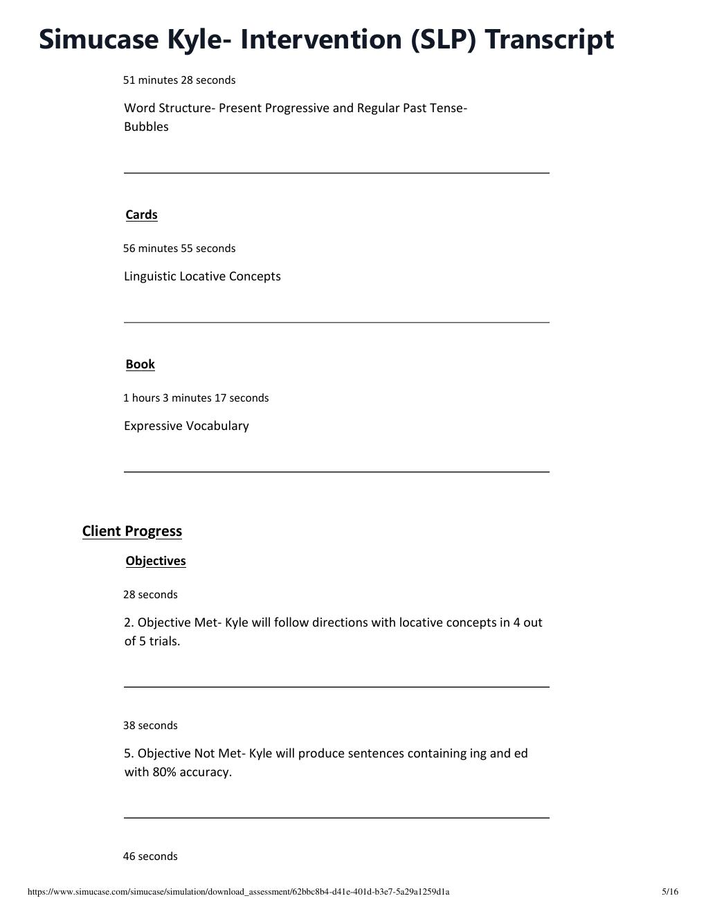 Preview page 5 of Simucase Kyle- Intervention (SLP) Transcript