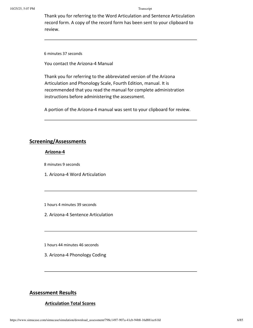 Preview page 6 of SIMUCASE Mia- Arizona-4 Part-Task Trainer (SLP) Transcript Exam with Correct Answers 2026-2027