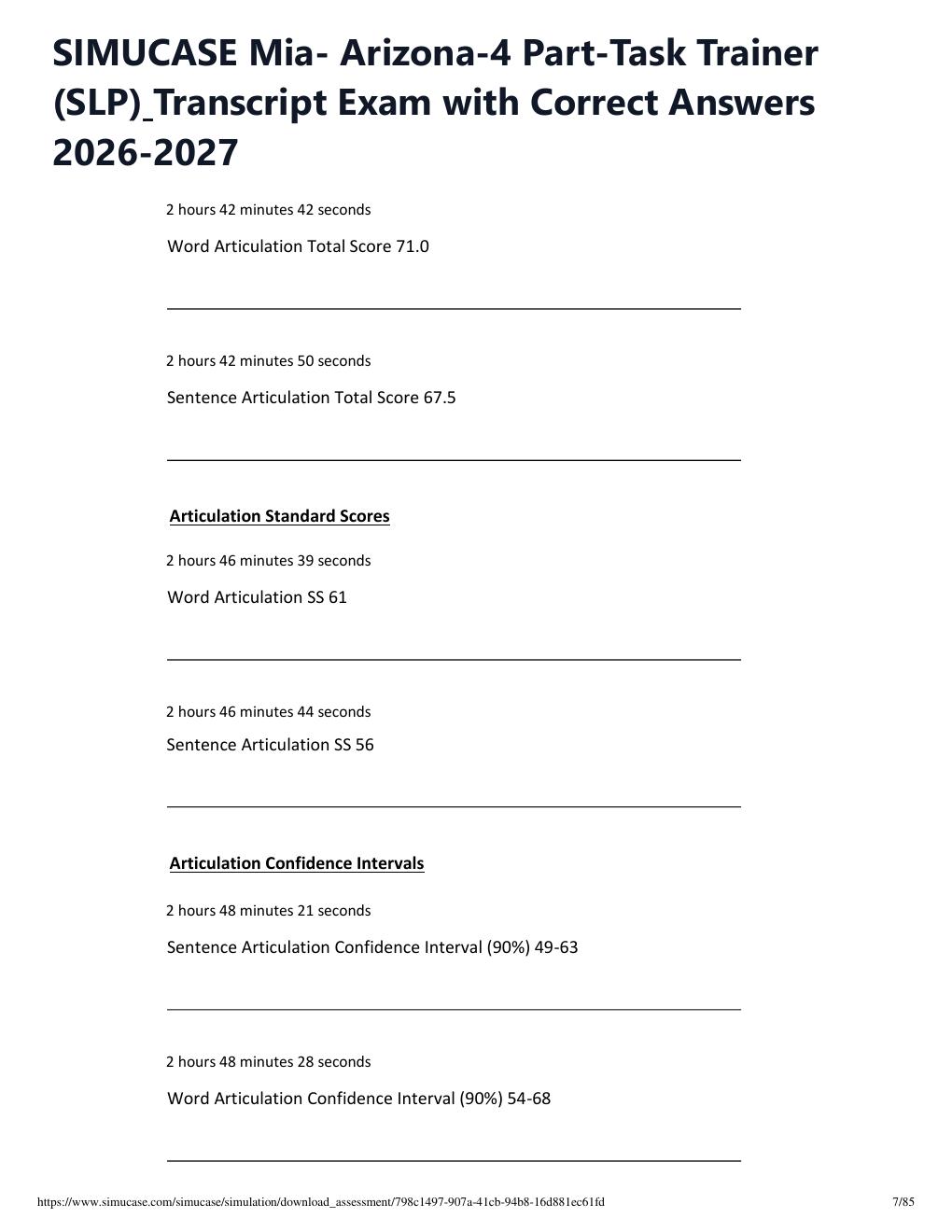 Preview page 7 of SIMUCASE Mia- Arizona-4 Part-Task Trainer (SLP) Transcript Exam with Correct Answers 2026-2027