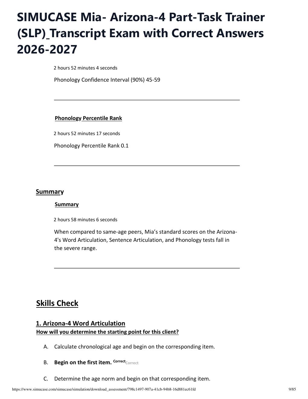 Preview page 9 of SIMUCASE Mia- Arizona-4 Part-Task Trainer (SLP) Transcript Exam with Correct Answers 2026-2027