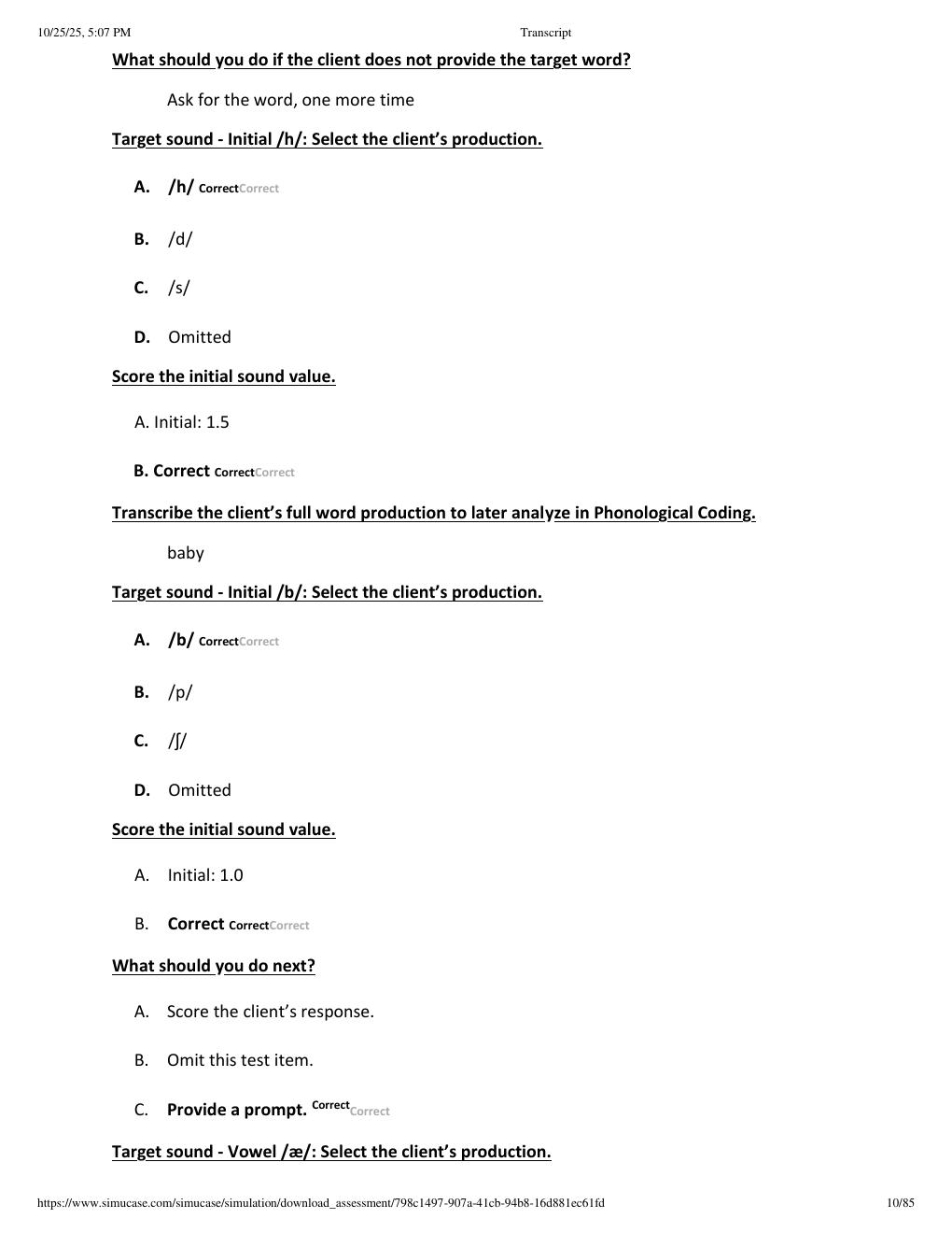 Preview page 10 of SIMUCASE Mia- Arizona-4 Part-Task Trainer (SLP) Transcript Exam with Correct Answers 2026-2027
