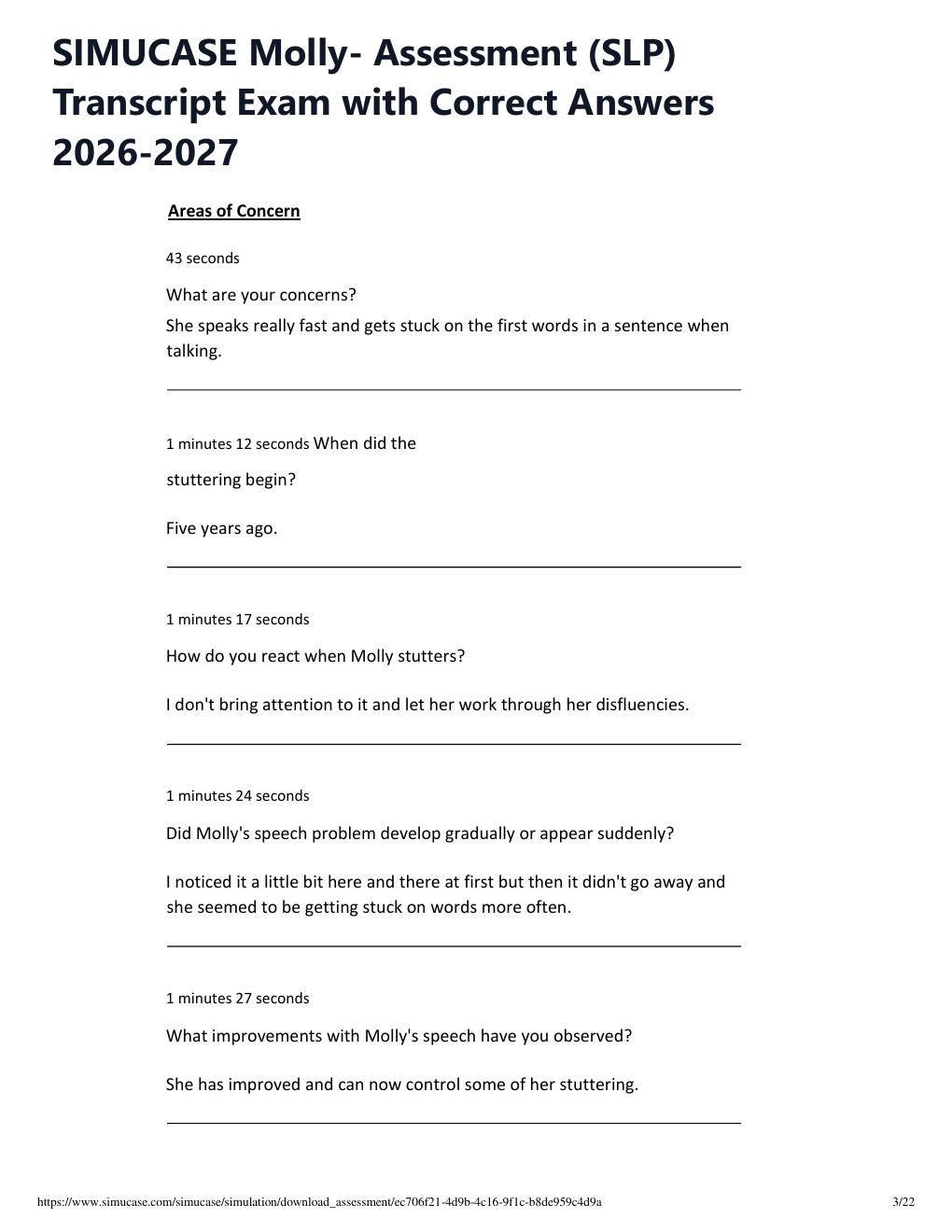 Preview page 3 of SIMUCASE Molly- Assessment (SLP) Transcript Exam with Correct Answers 2026-2027
